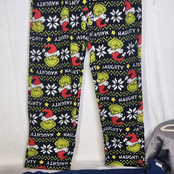 MJC Intl Dr. Seuss Black Green Red Grinch Naughty Poly Fleece Sleep Pants Size M - Picture 4 of 16